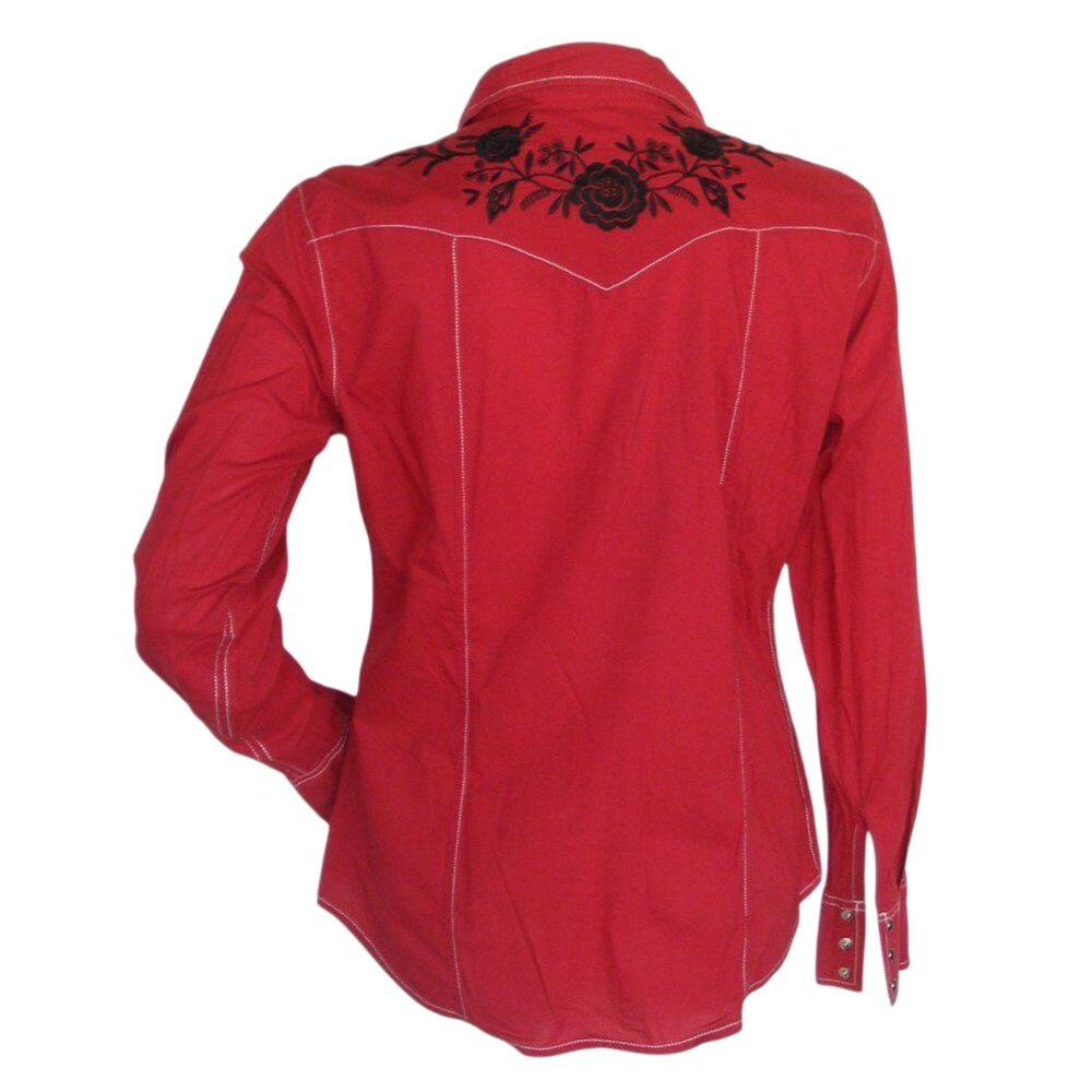 PANHANDLE SLIM Embroidered Blouse, M, Red, Snap front, Long sleeves - Picture 5 of 8